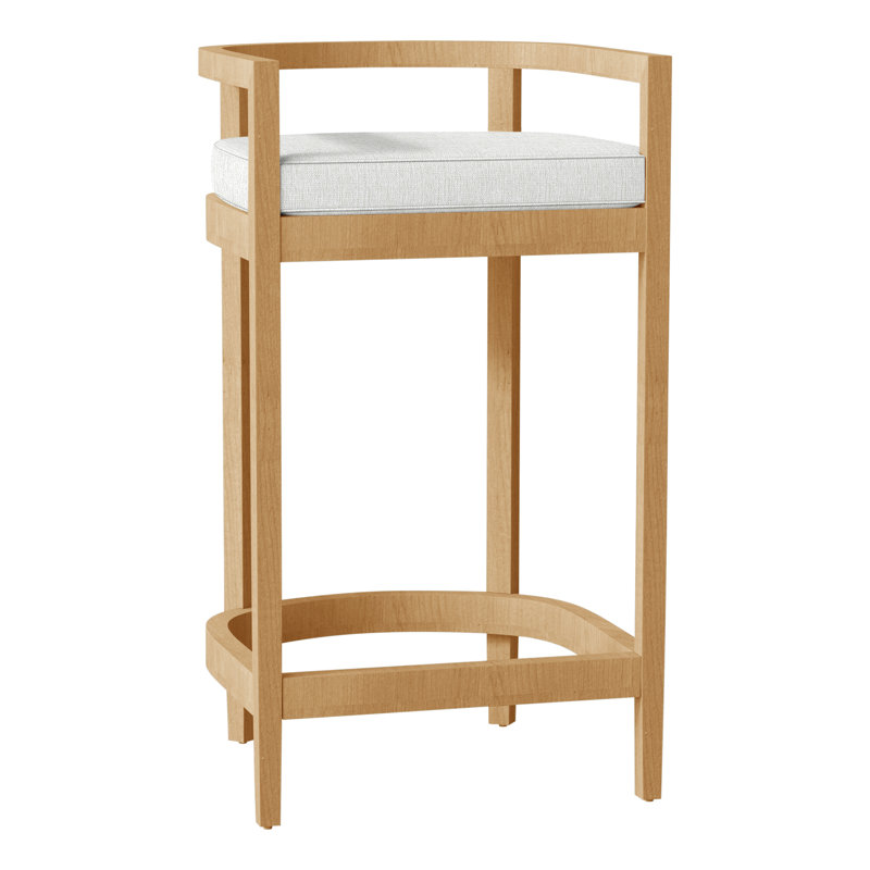Santa Barbara Patio Bar Stool with Cushion, Welt, Oyster Teak, Verona Mist