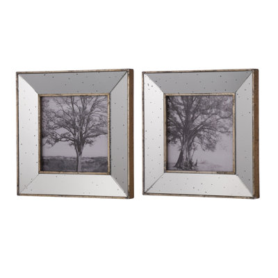 Vintage 15x15" Silver Reflective Picture Frames (s/2): Mirrored With Speckles For Displaying Art And Images S/2 Frames: Speckles, Ideal Print Presentation