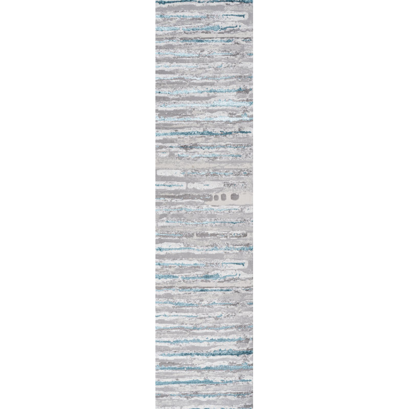 Tapis gris / turquoise Batten, Tapis de couloir 2 pi x 10 pi