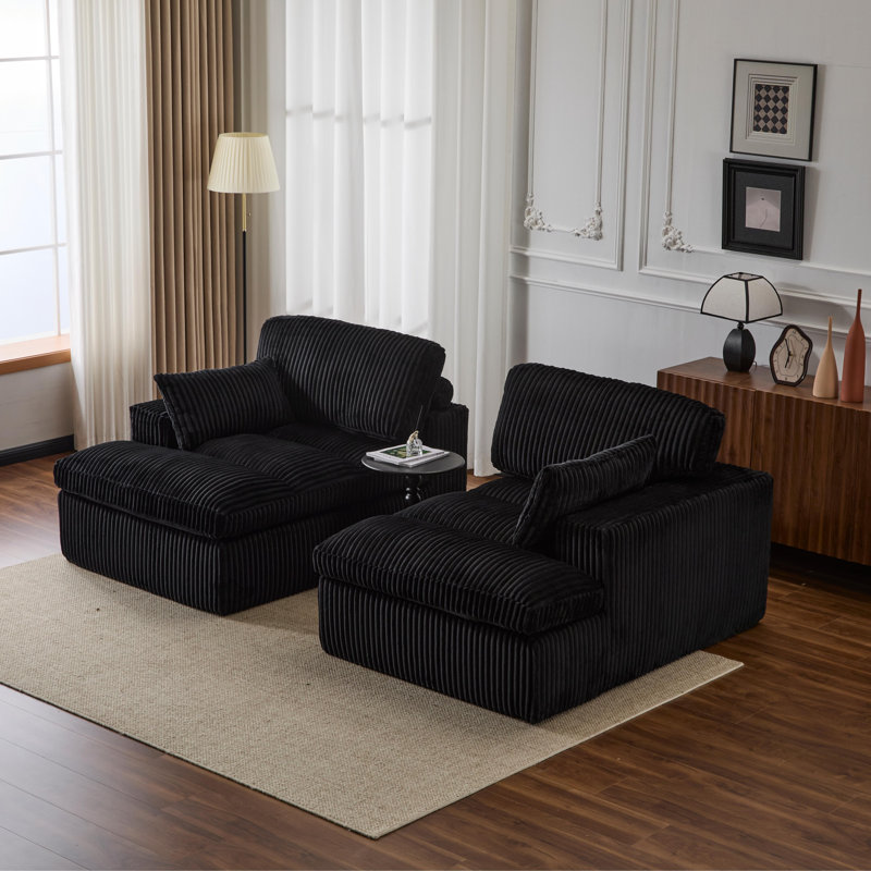 Oversized Double Chaise Lounge Sofa Bed – Upholstered Deep Seat Cloud Couch, Corduroy Sleeper Love-seat for Living Room, No Assembly