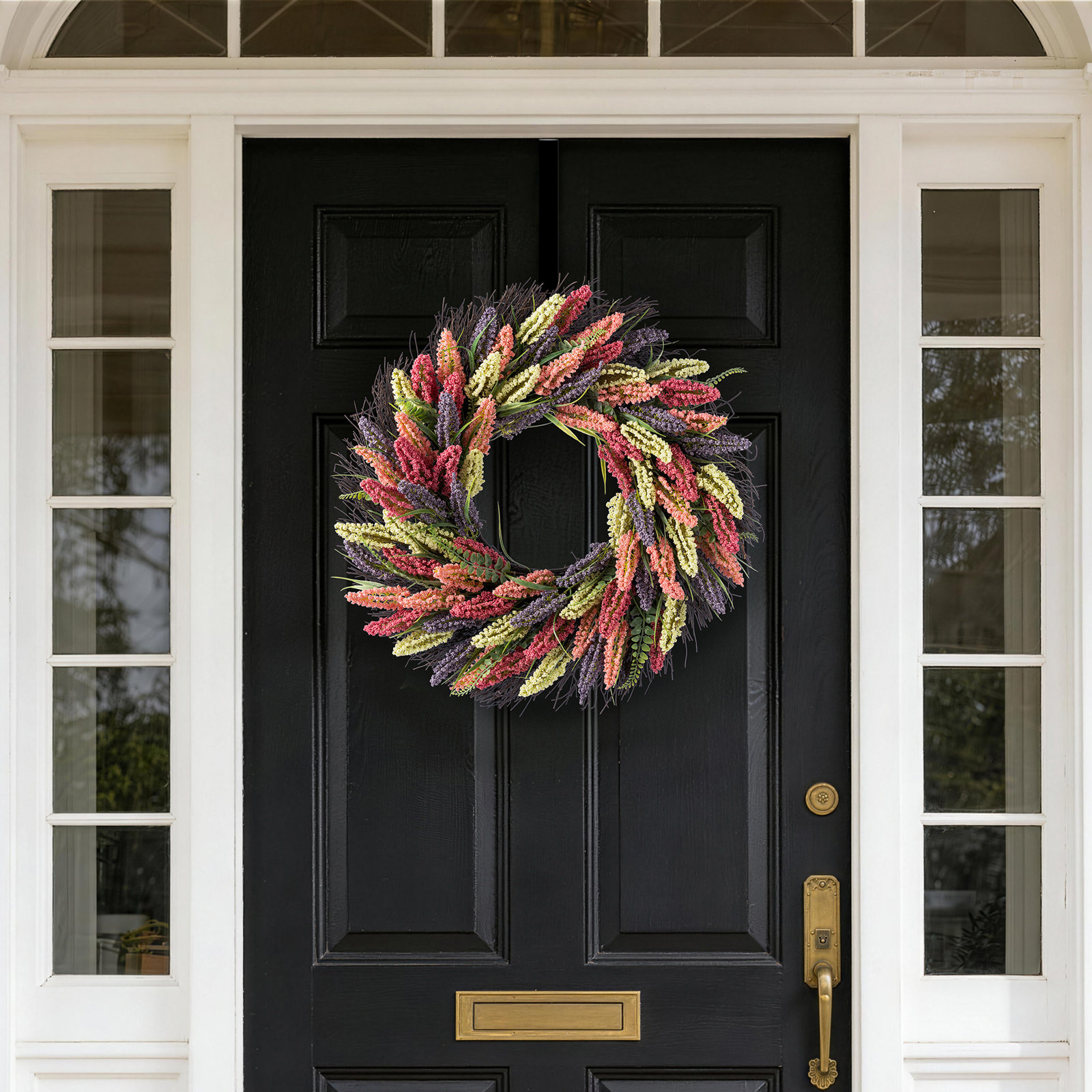 24" D Floral Wreath, Pink, Purple & Yellow Mixed