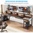 Two Person Desk With Monitor Stand, Double Computer Office Desk With Storage Shelves-32770582