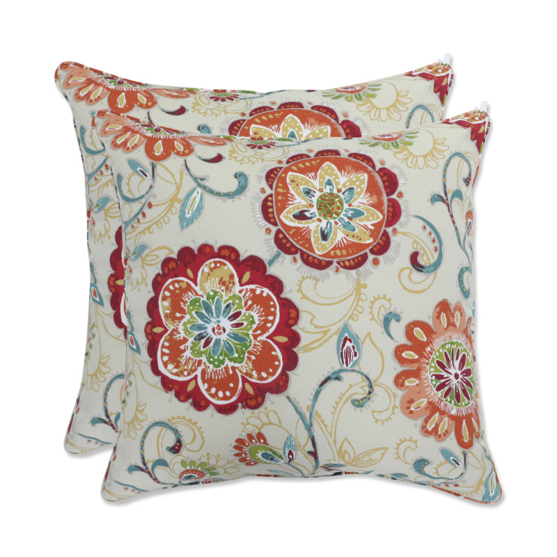 Fanfare Sonoma Floral Beige and Red Outdoor Throw Pillows, Set of 2