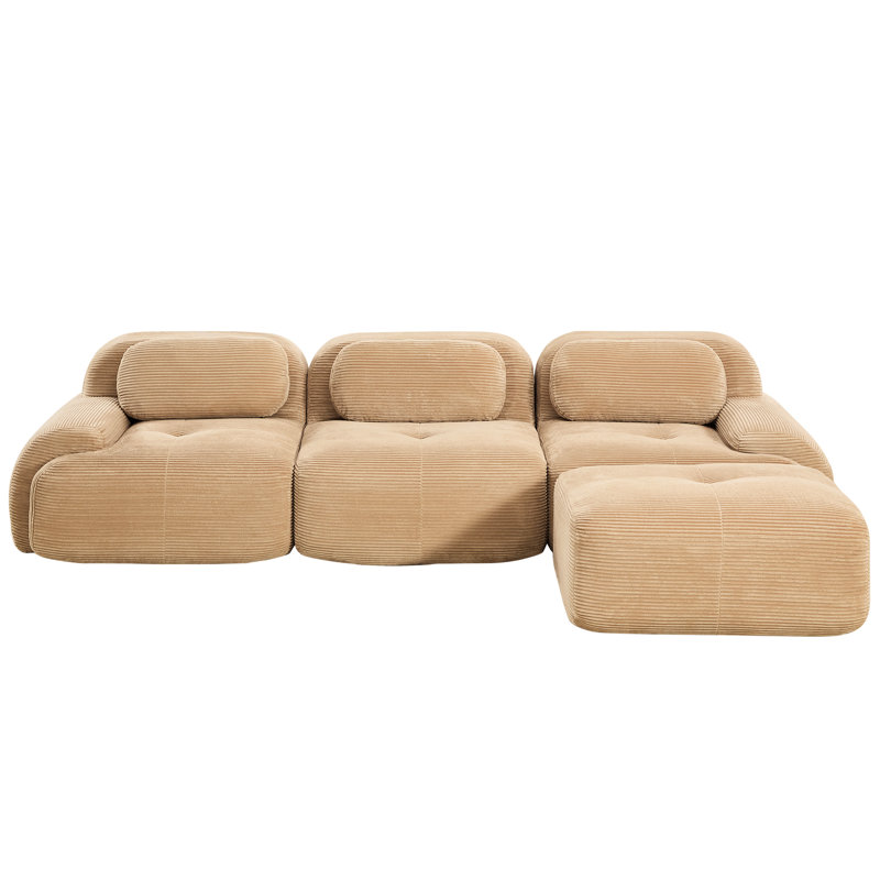 3 sièges en forme de L chameau avec tissu en velours côtelé, éponge haute résilience 32d, conception réglable à plusieurs angles, sans assemblage, repose-pieds ergonomique incurvé pour la chambre à coucher, plaisir d'assemblage