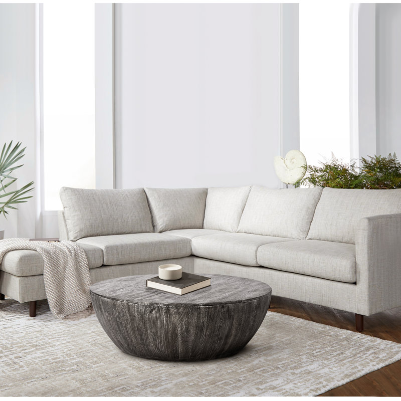 Teasdale Solid Wood Single Drum Coffee Table, Sandblasted Black