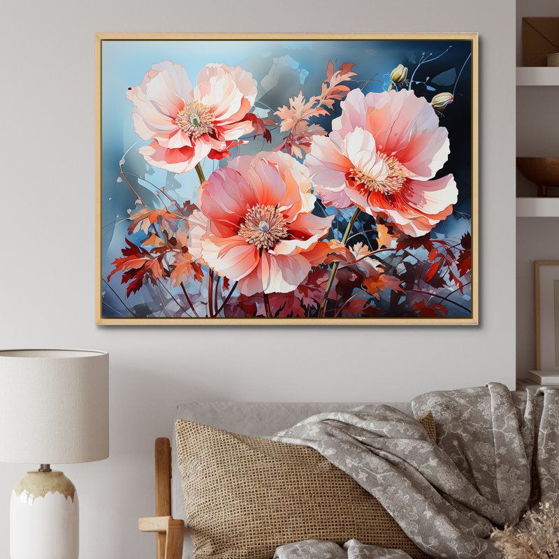 Vivid Poppy Moments I - Poppies, reproduction d'art mural, Cadre naturel flottant, H 34 po x l 44 po x P 1,5 po