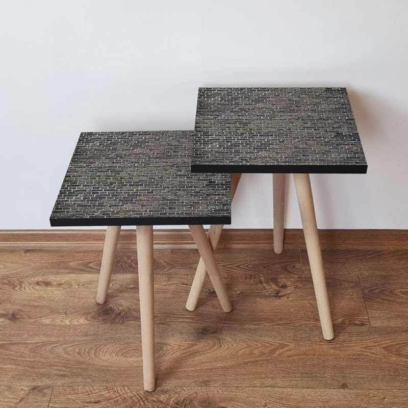 Modern Nesting Table Set (2 Pieces), Anthracite, 13.8 x 18.5 x 13.8 inches | 100% MDF with Beech Wood Legs, Thickness: 0.7 inches | Stylish Industrial Design, Perfect for Living Room & Contemporary Spaces