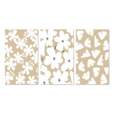 «White Minimalistic Abstract Flowers Silhouettes I», ensemble de 3 pièces d'art traditionnel