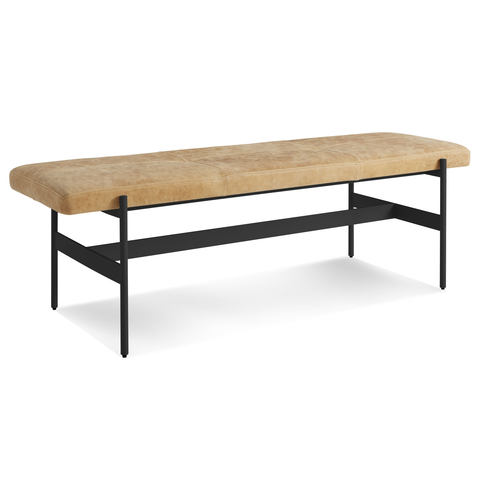 Daybench Genuine Leather Bench, Oblivion, Camel Genuine Leather, 17" H x 55" W x 14" D