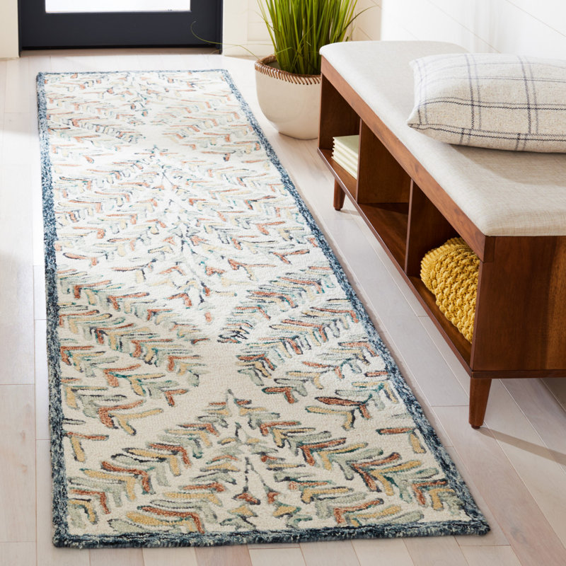 Tapis ivoire / vert Janeidy 208, Tapis de couloir 2 pi 3 po x 9 pi