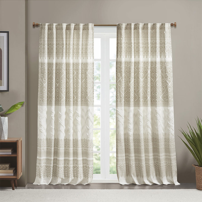 Panneau de rideau simple en coton Dekan, Beige / Blanc