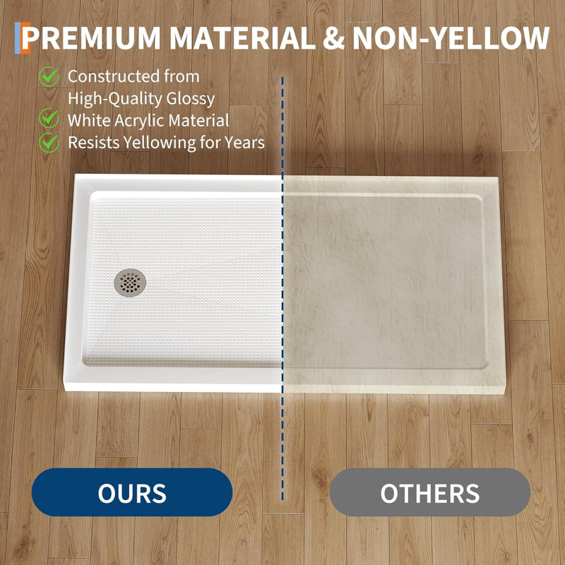 Drain Shower Pan - Single Threshold Base, Non-Slip Textured Surface, Lightweight ABS Shower Base, Easy Install Includes Drain Kit