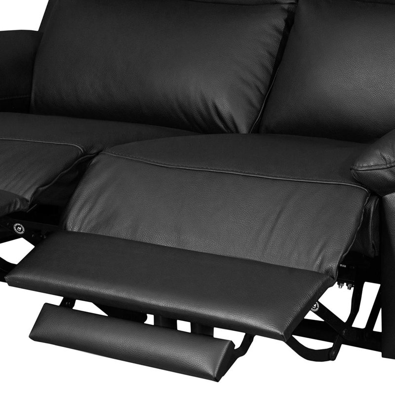 Edema Genuine Leather 2 Seater Reclining Sofa, Black, 2