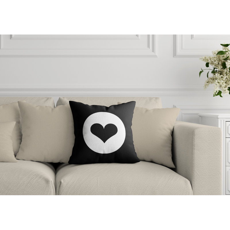 Housse et insert de coussin carré Sweet Love Heart, H 17 po x l 17 po, Noir