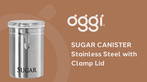 Oggi Stainless Steel Sugar Canister 62 fl oz - Airtight Clamp Lid, Clear  See-Thru Top - Ideal Sugar Container for Countertop, Sugar Jar, Bulk Sugar