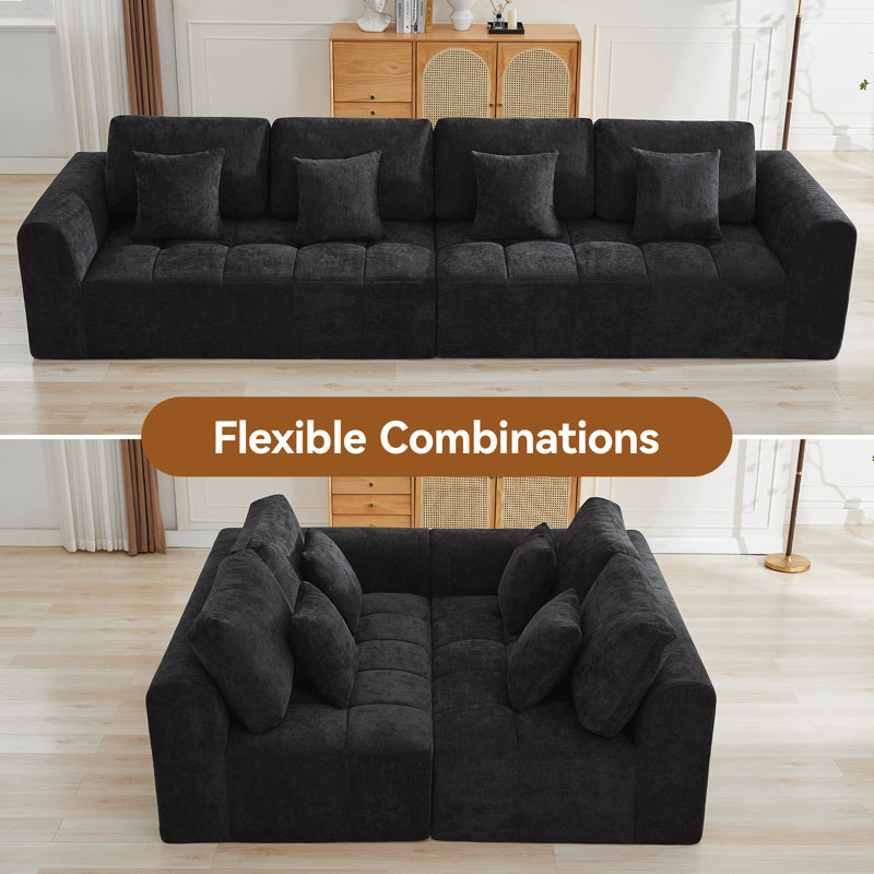 Modular Compressed Sofa with Memory Foam, Oversized Cloud Sectional Couches, No Assembly Required, 4, Black