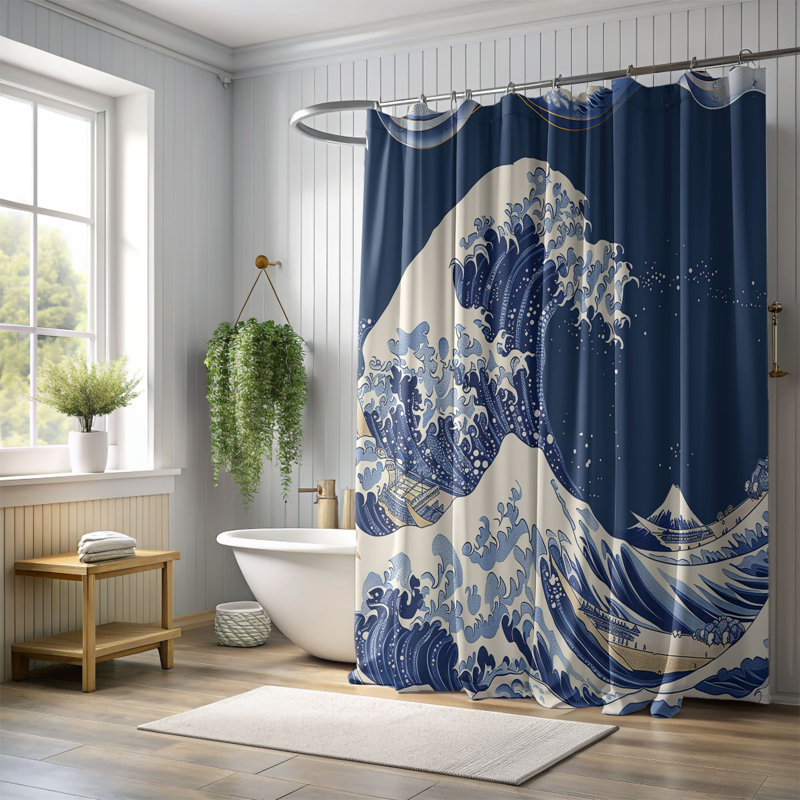 Rideau de douche standard 1 pièce Tsunami Wave, H 74 po x l 35 po
