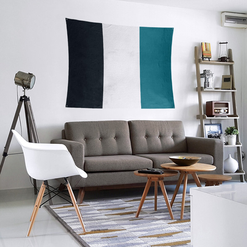 Tapisserie en polyester Jacksonville, H 27,5 po x l 37,5 po, Noir / blanc / aqua