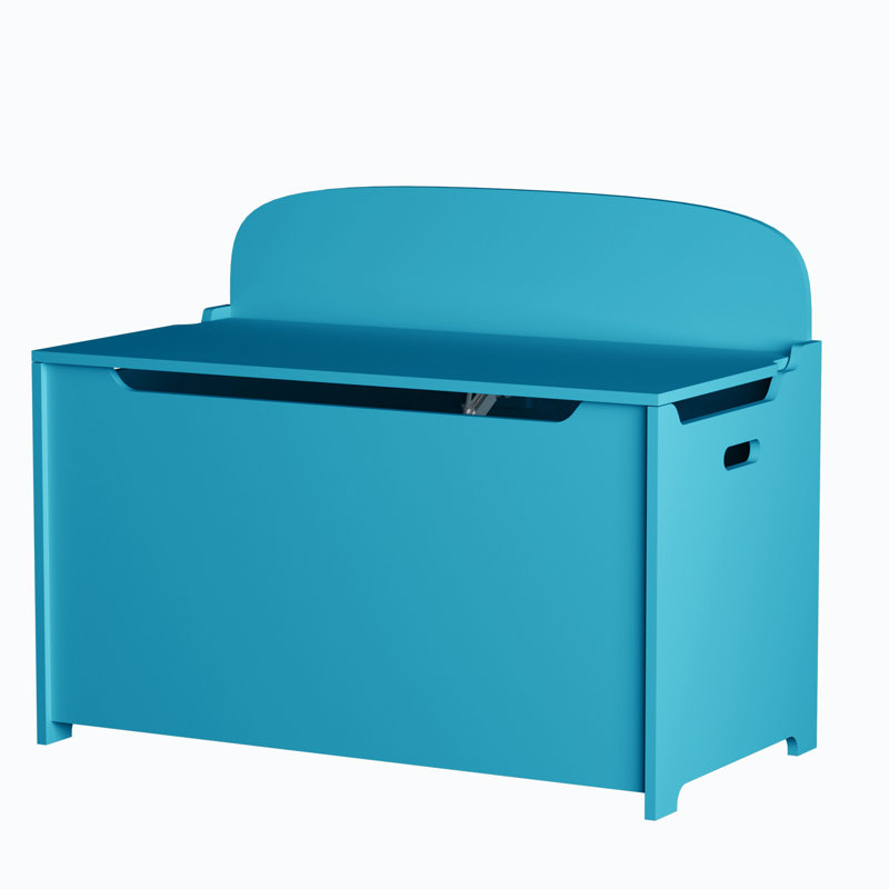 Banc de rangement en bois avec couvercle de sécurité à charnière 29,90 "Patrekur, Bleu sarcelle