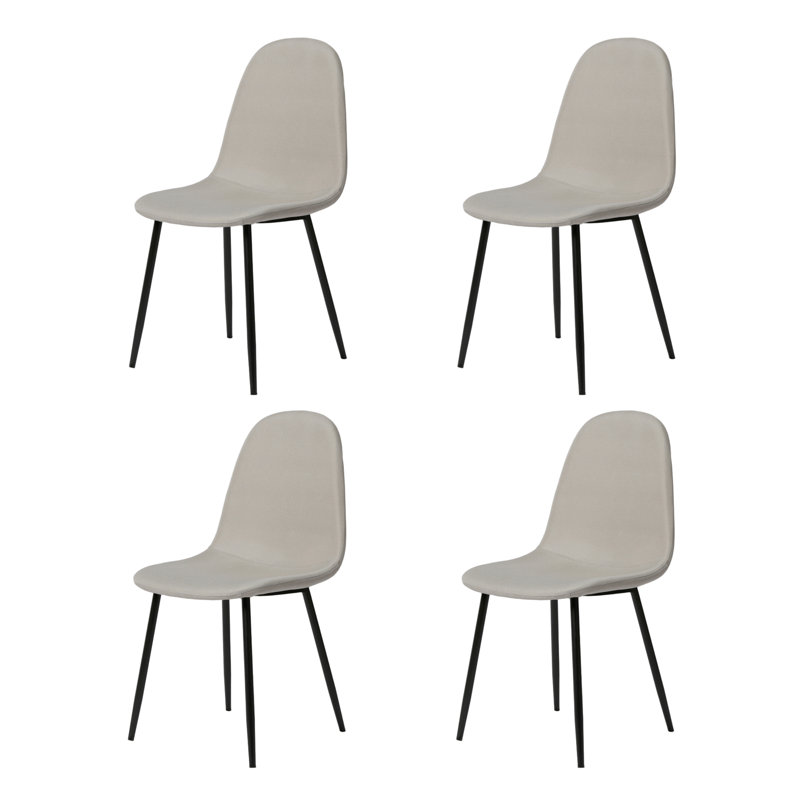 Linen Blend Upholstered Metal Side Chair, Black, Beige