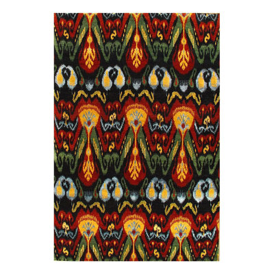 Canvello Handmade Black Multi Color IKAT Design Rug - 6' X 9'