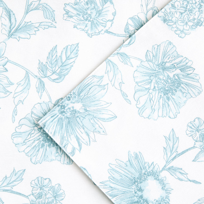 FIESTA Botanical Floral Placemats 4-Pack Set, White/Blue, 13" W x 13" L