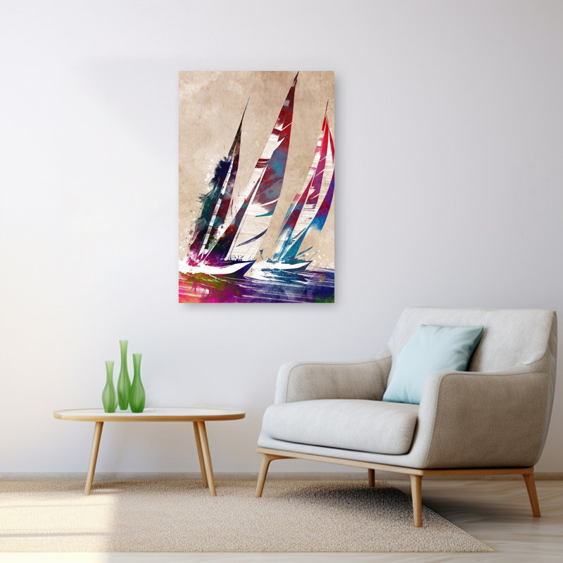 Art mural vibrant course de voilier, 48" H x 32" W