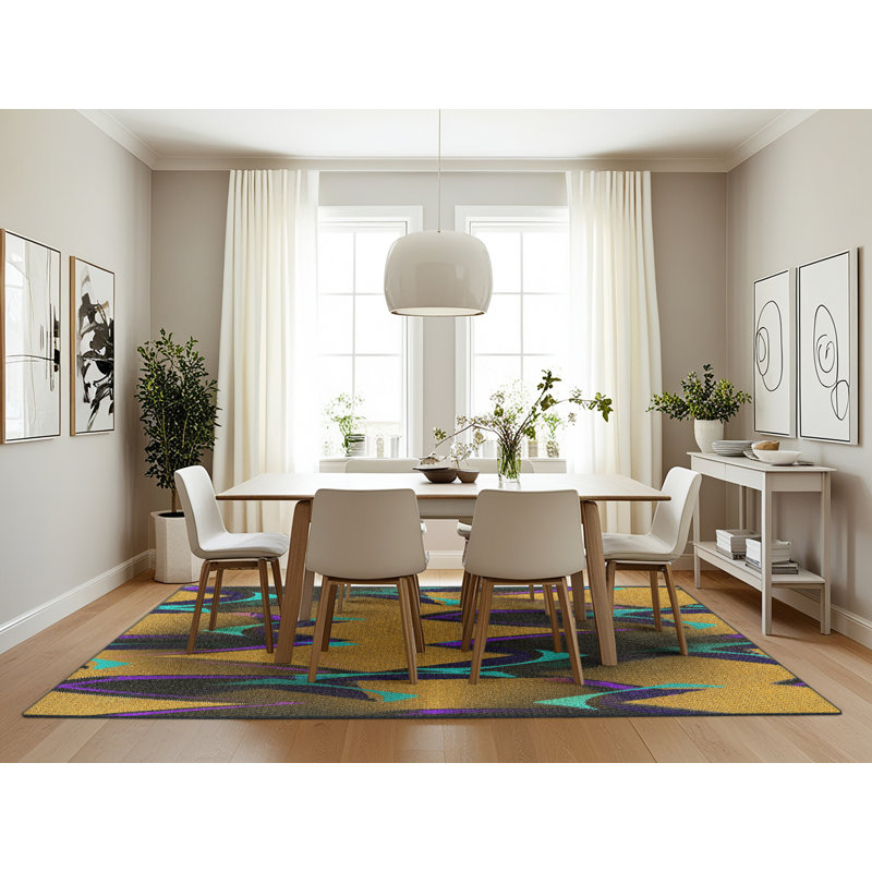 Jaune Tapis décoratif, Rectangle 7 pi x 10 pi