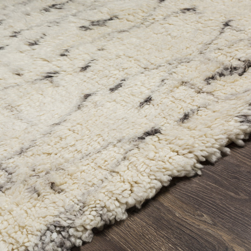 Clive Hand-Knotted Wool Cream/Gray/Black Area Rug, Rectangle 5' x 7'6"