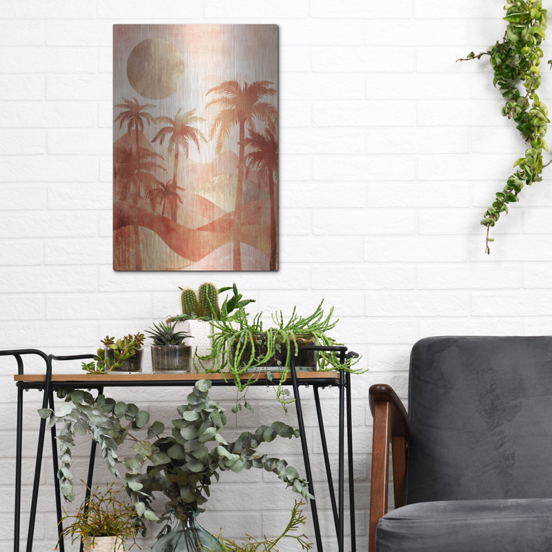Art mural en métal Latitude Run® «Golden Oasis» par Svetlana Aleynikova, H 16 po x l 12 po