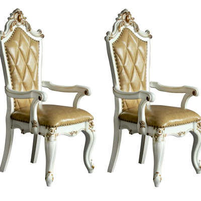 Deux chaises avec accoudoirs en simili cuir Butterscotch, détails perle antique, chaises de salle à manger au design sophistiqué 2, décor, aspect traditionnel