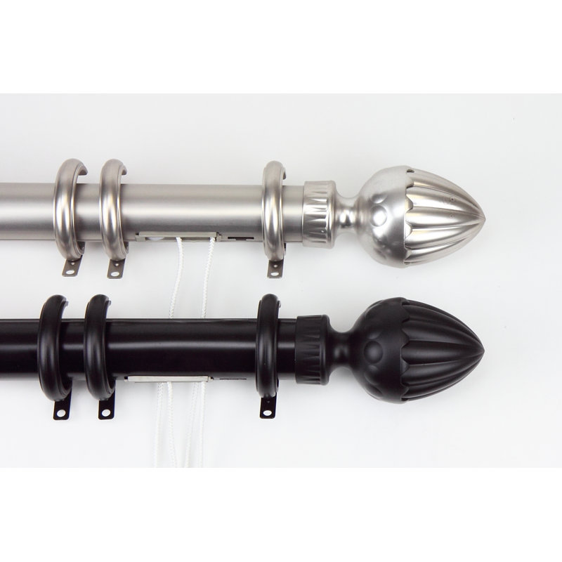 Elite Traverse Acorn Centre ouvert Rideau Rod et Set Hardware, 30" - 48" W, Noir