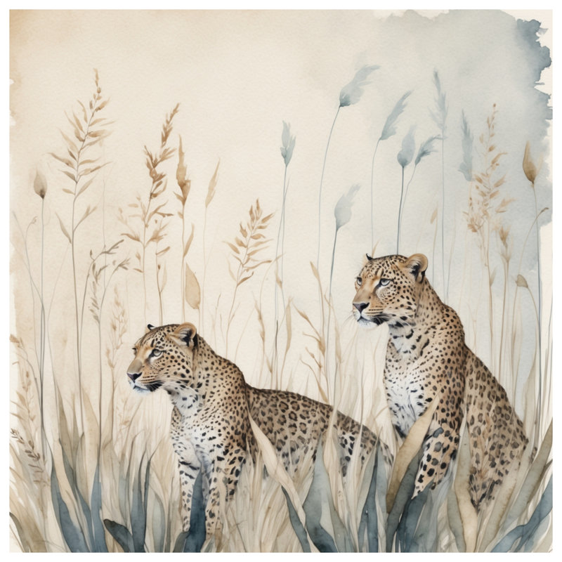 Tapisserie murale guépards dans les hautes herbes - Décoration murale guépards, H 104 po x 88 avec 4 œillets