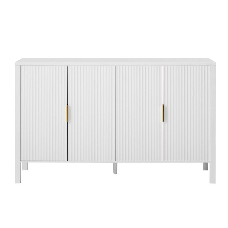 Storage Cabinet With Adjustable Shelves, 4-Door Sideboard With Storage Racks And Side Hooks, Wooden Cabinet With Aluminum Handles For Living Room, Dining Room