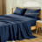 4 Piece King Size Sheet Set, 100% Rayon Derived from Bamboo Sheet Set, Cooling & Breathable, Luxury Silky Soft, Deep Pocket up to 16", Dark Blue-122871995-122872000