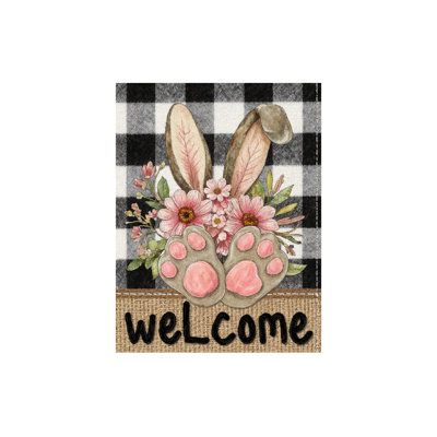 Bunny Ears Plaid Welcome Flag, 70 x 47, for Seasonal Decoration