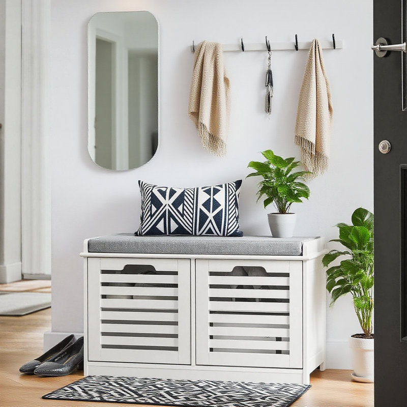 Kari Polyester Upholstered Storage Bench, White