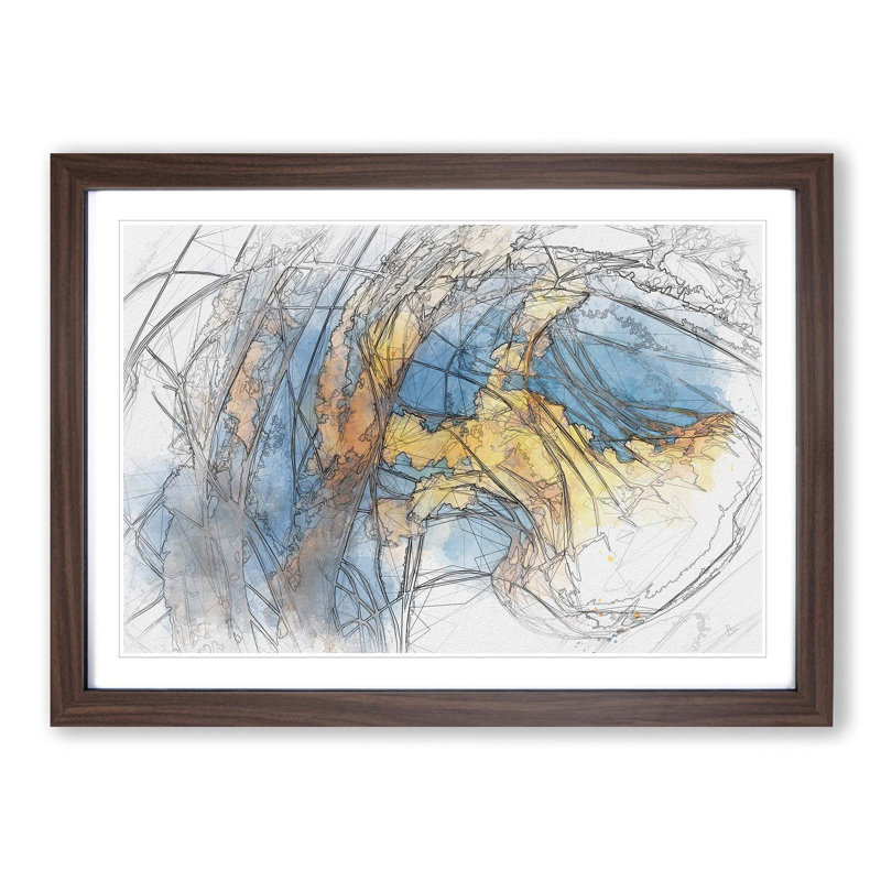 Yellow Jellyfish in Abstract - Picture Frame Graphic Art Print, Walnut, 40cm H x 60cm W x 2cm D