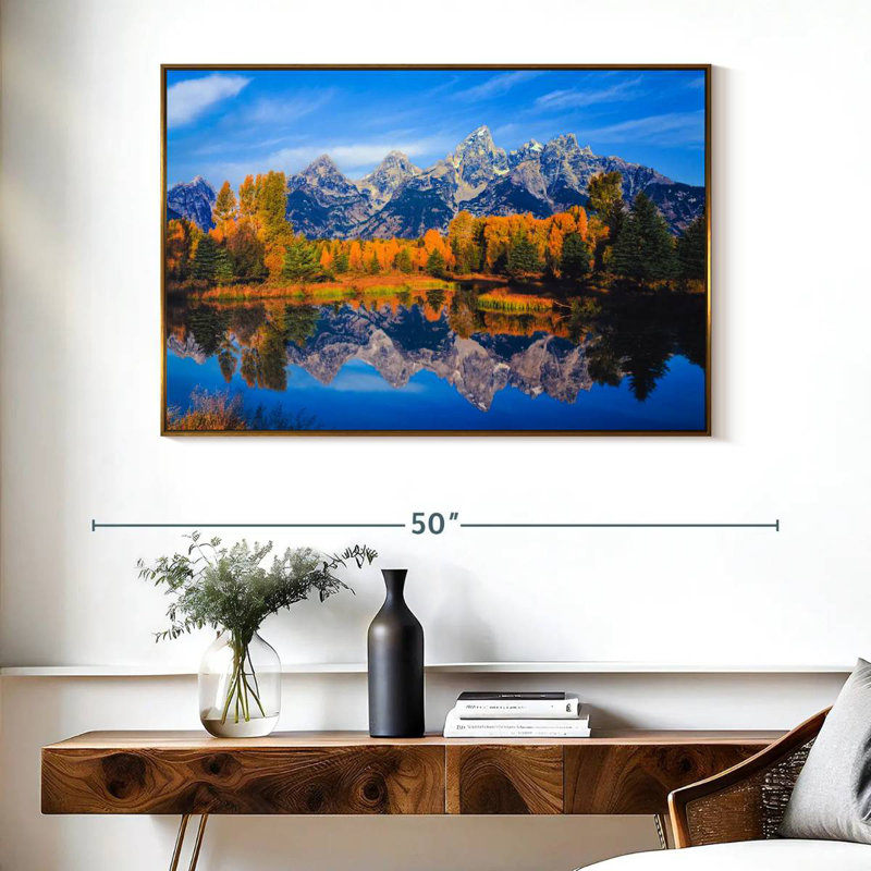 Feuillage doré Grand Teton, Cadre flottant doré, 40 po x 27 po