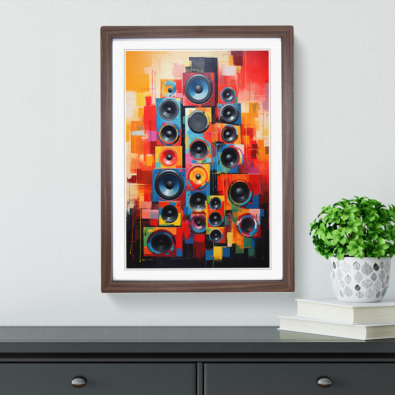 Speakers Modern - Single Picture Frame Print on Wood, 64cm H x 46cm W x 2cm D, Walnut