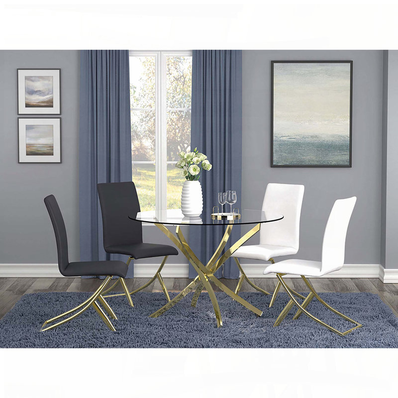 Modern Brass and Clear Glass Dining Table