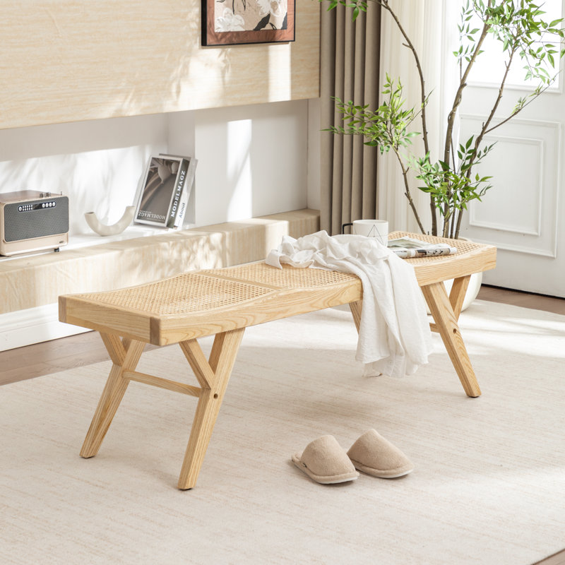 Banc en bois massif et canne Brylynn, Naturel
