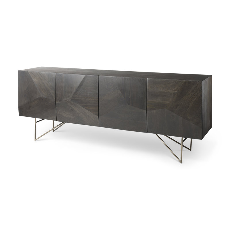 Buffet en bois de manguier de 80 po de largeur Gainey, Brun foncé/or