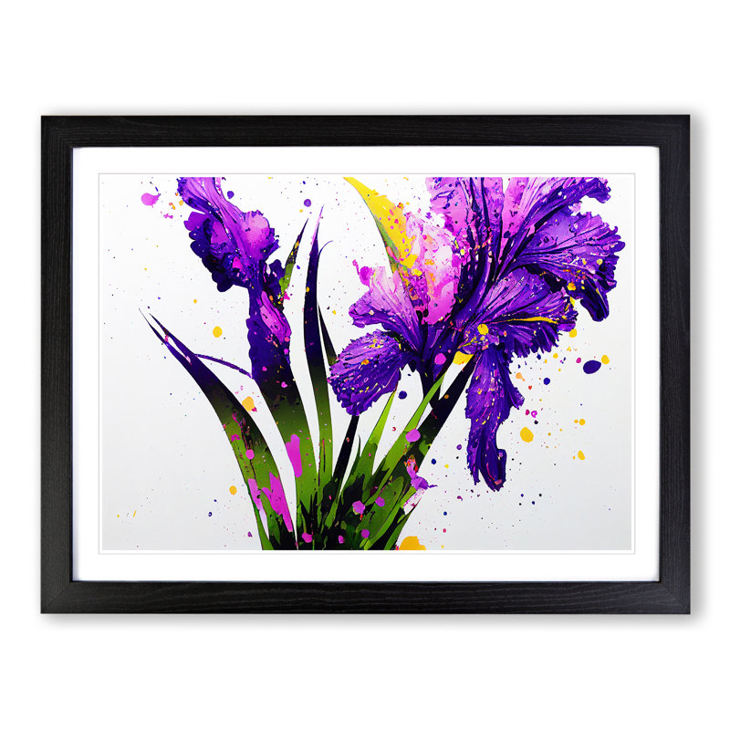 Iris Flower Splash Vol.1 Abstract - Single Picture Frame Painting, Black, 46cm H x 64cm W x 2cm D