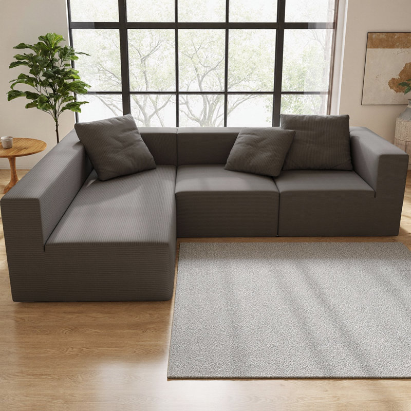 Canapé modulaire en forme de L de 105 po avec repose-pieds mobile, siège profond en velours côtelé désossé pour salon et chambre à coucher, aucun assemblage requis