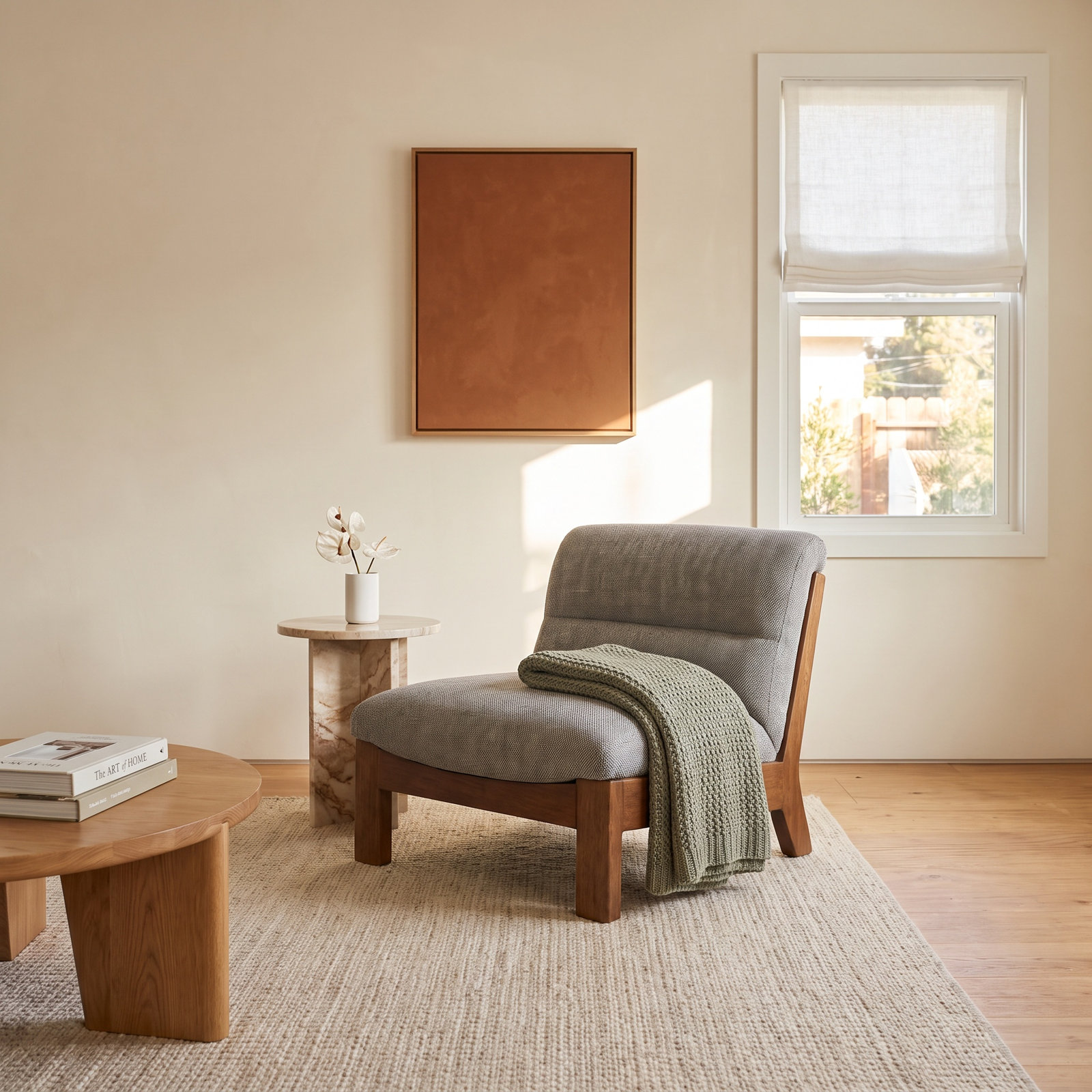Accent Slipper Chair, Ash Mélange Basketweave