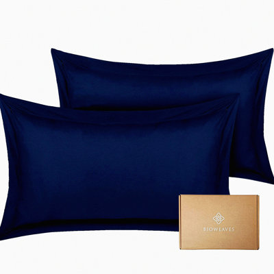 Luxury Cotton Sateen Pillow Shams - Set of 2 Navy Blue - 300 Thread Count Soft GOTS Certified - King Size Bedding Accessories
