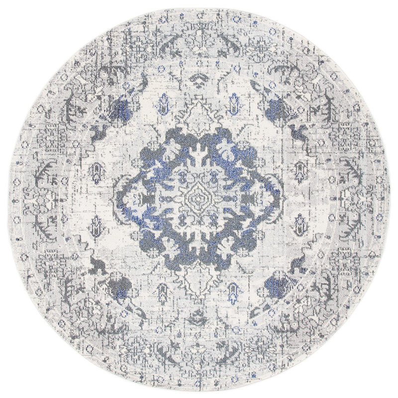 Almyra Oriental Area Rug, Round 6'7", Gray/Ivory