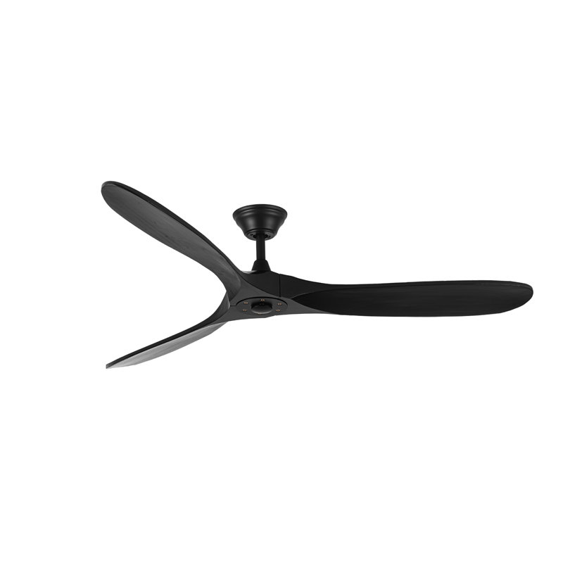 Solid Wood Ceiling Fan with  Remote, Black, 177cm