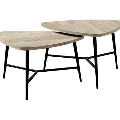 Modern End Table , 2Pcs, Taupe Laminate Tops And Black Metal Base Coffee Frame, Contemporary Style For Family Room